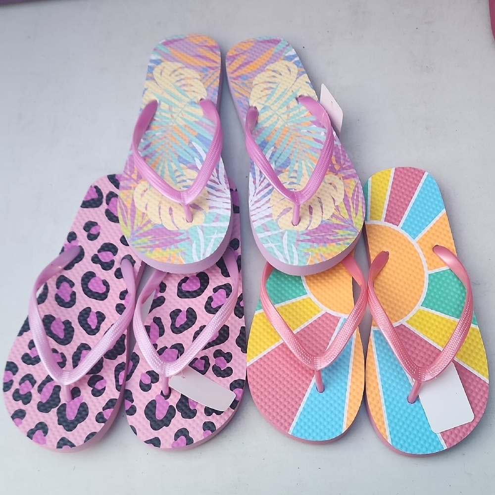 Kids Shoes - 3 Sets - Colorful Flip Flops - Size 4/5Y (Big Kid)